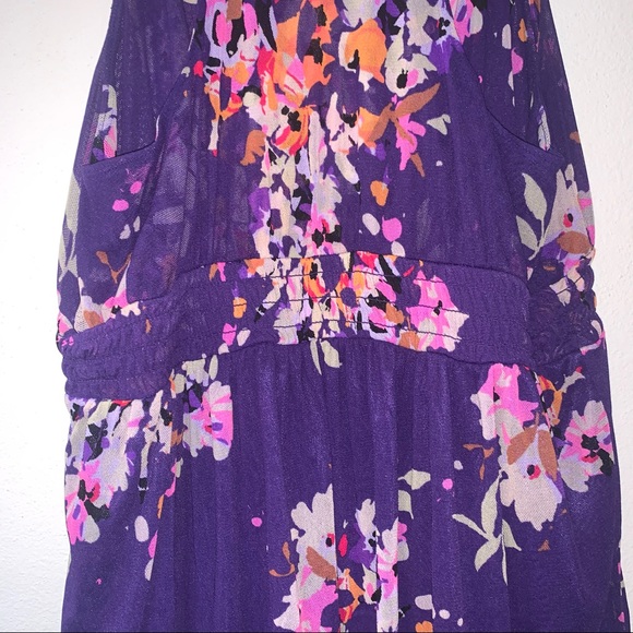 Express Floral Print Ruffle Mesh Overlay Sleeveless Top - Picture 6 of 8